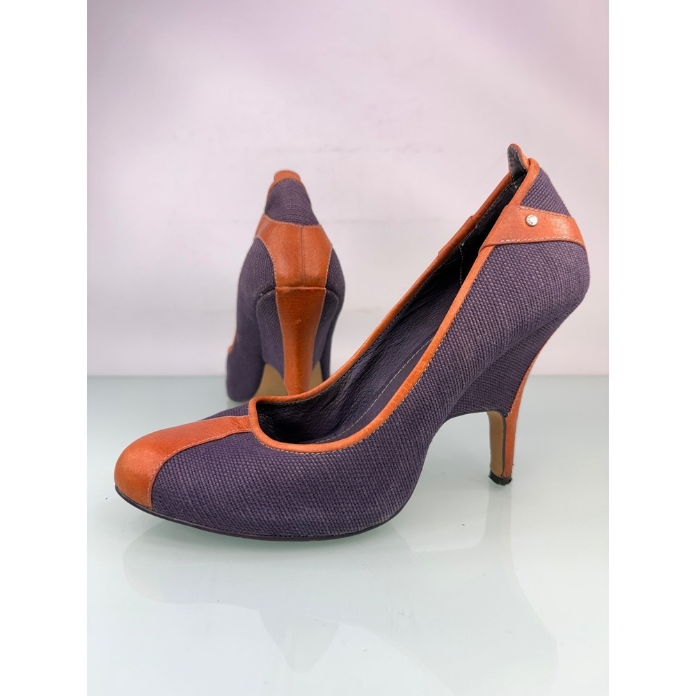 Diesel Purple Orange Canvas Leather Heels 39 Y2K Retro Colorblock Stiletto Pumps
